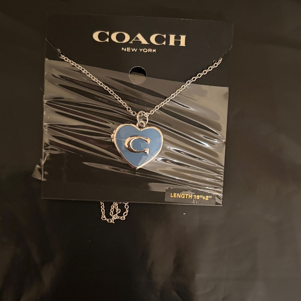 Coach Silver Necklace with Blue Heart Locket Pendant